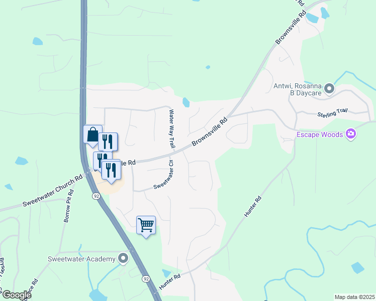 map of restaurants, bars, coffee shops, grocery stores, and more near 37 Breckenridge Lane in Powder Springs