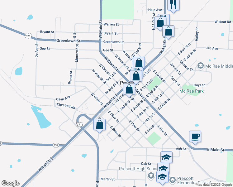 map of restaurants, bars, coffee shops, grocery stores, and more near 228 West 1st Street South in Prescott