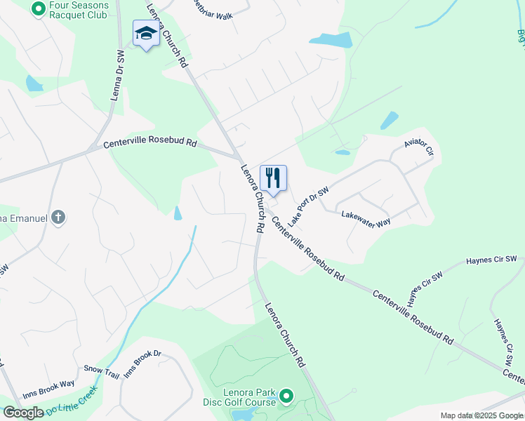 map of restaurants, bars, coffee shops, grocery stores, and more near Centerville Rosebud Road in Gwinnett County