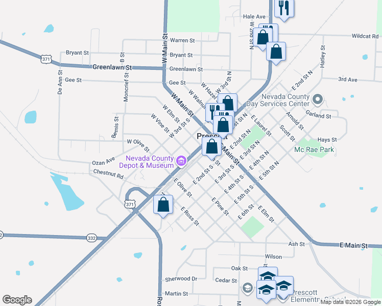 map of restaurants, bars, coffee shops, grocery stores, and more near 228 West 1st Street South in Prescott