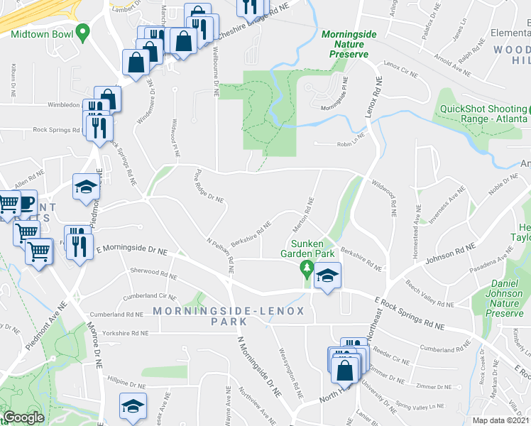 map of restaurants, bars, coffee shops, grocery stores, and more near 920 Berkshire Road Northeast in Atlanta