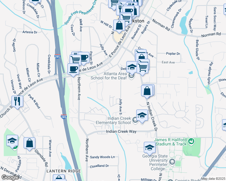 map of restaurants, bars, coffee shops, grocery stores, and more near 814 Jolly Avenue South in Clarkston