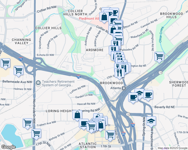 map of restaurants, bars, coffee shops, grocery stores, and more near 140 Alden Avenue Northwest in Atlanta