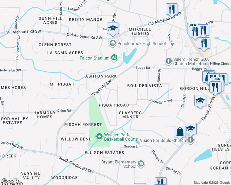 map of restaurants, bars, coffee shops, grocery stores, and more near 6266 Lobelia Road Southwest in Mableton