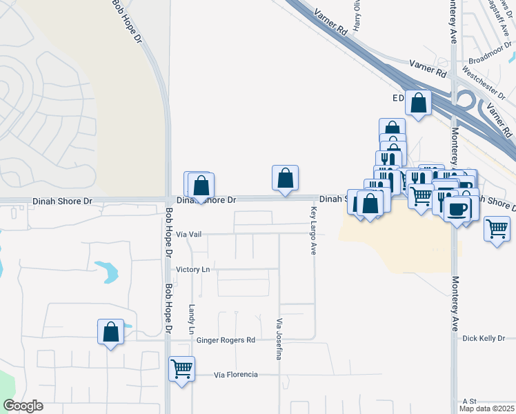 map of restaurants, bars, coffee shops, grocery stores, and more near 157 Saint Thomas Place in Rancho Mirage