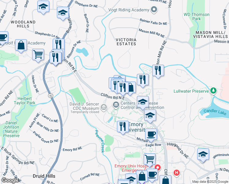 map of restaurants, bars, coffee shops, grocery stores, and more near 855 Emory Point Drive in Atlanta