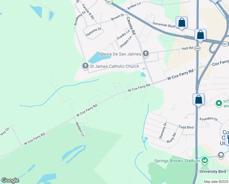 map of restaurants, bars, coffee shops, grocery stores, and more near 764 West Cox Ferry Road in Conway