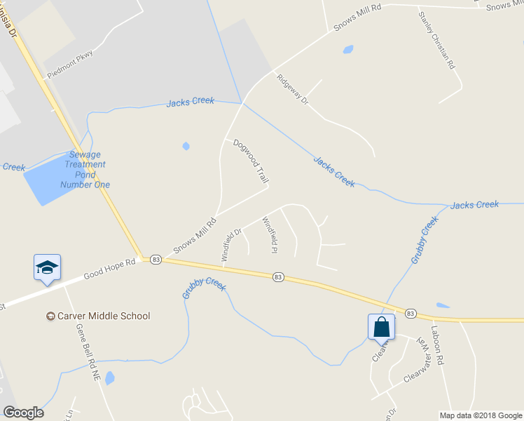 map of restaurants, bars, coffee shops, grocery stores, and more near 2033 Windfield Drive in Monroe