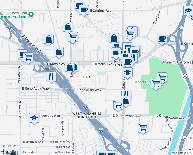 map of restaurants, bars, coffee shops, grocery stores, and more near 1883-1935 Betmor Lane in Anaheim