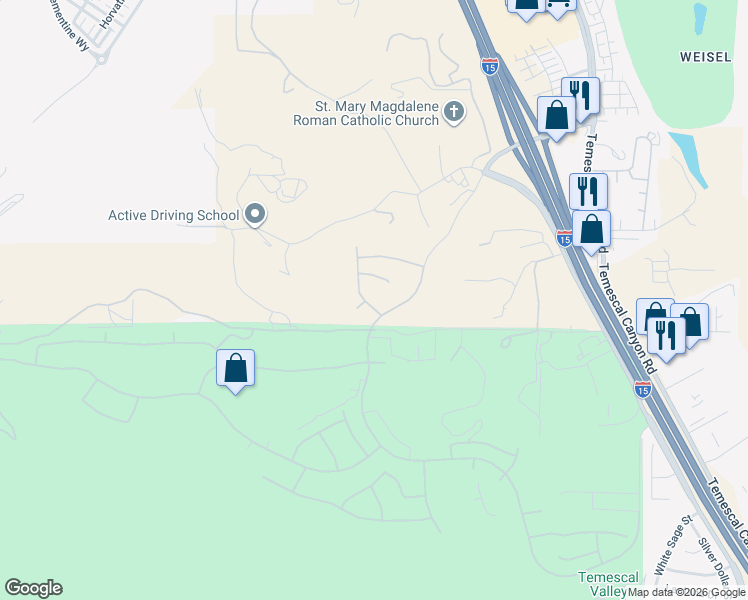 map of restaurants, bars, coffee shops, grocery stores, and more near 21892 Thimbleberry Court in Corona