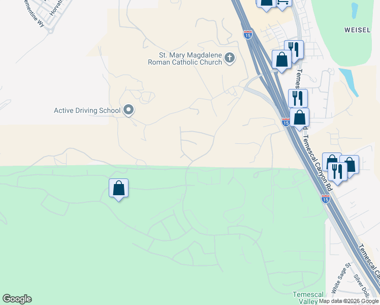 map of restaurants, bars, coffee shops, grocery stores, and more near 21892 Thimbleberry Court in Corona