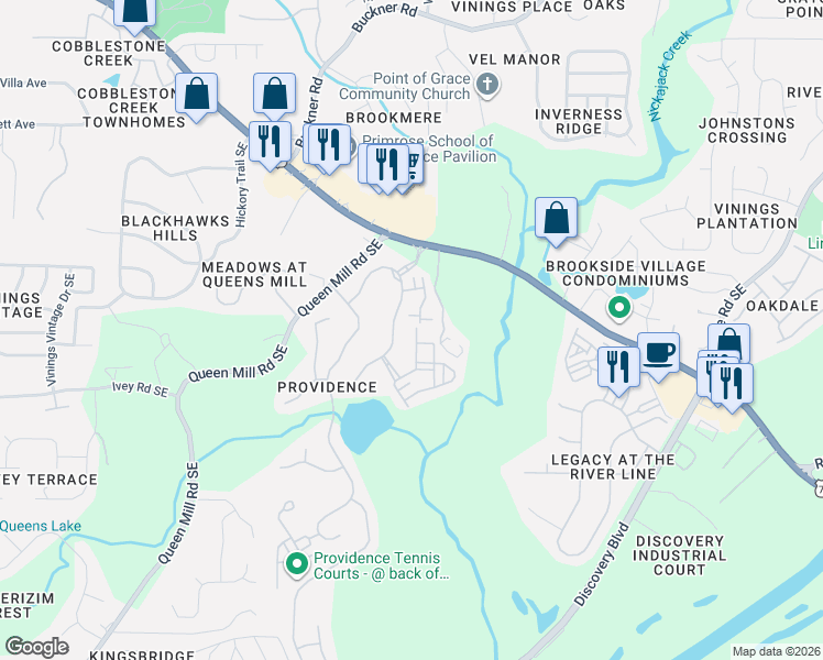 map of restaurants, bars, coffee shops, grocery stores, and more near 6234 Shelburne Park Lane in Mableton