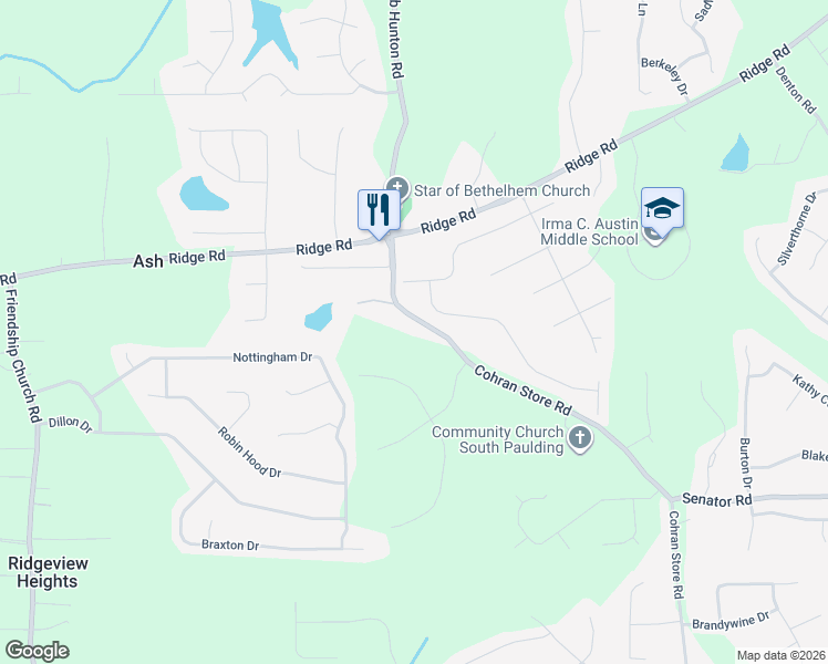 map of restaurants, bars, coffee shops, grocery stores, and more near 230 Cohran Store Road in Douglasville