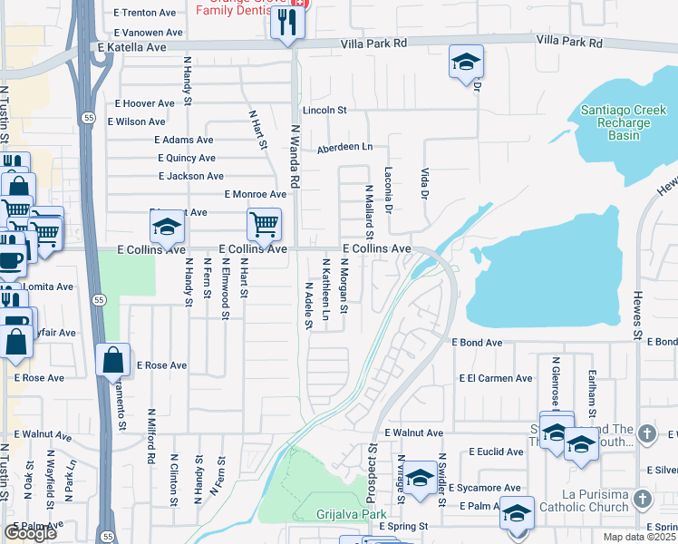 map of restaurants, bars, coffee shops, grocery stores, and more near 854 North Morgan Street in Orange