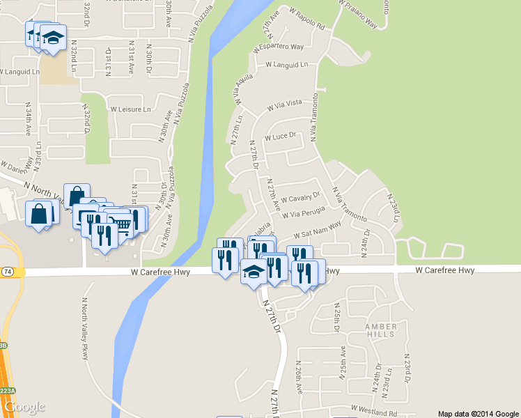 map of restaurants, bars, coffee shops, grocery stores, and more near 2711 West Vía Bona Fortuna in Phoenix