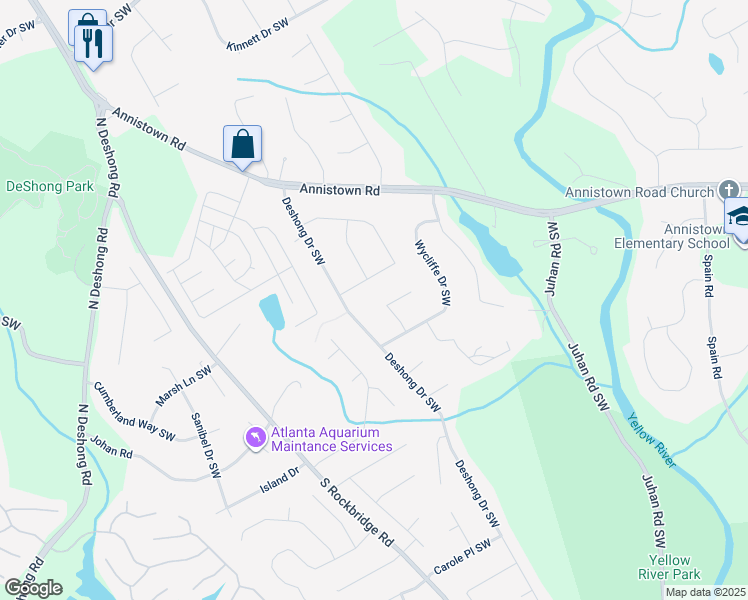 map of restaurants, bars, coffee shops, grocery stores, and more near 3019 Tiller Trail Southwest in Stone Mountain