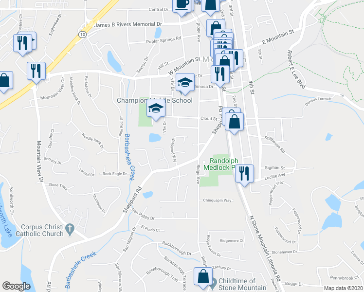 map of restaurants, bars, coffee shops, grocery stores, and more near 852 Betty Lane in Stone Mountain