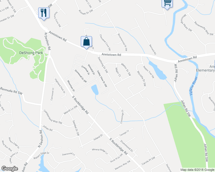 map of restaurants, bars, coffee shops, grocery stores, and more near 710 Valley View Drive Southwest in Stone Mountain