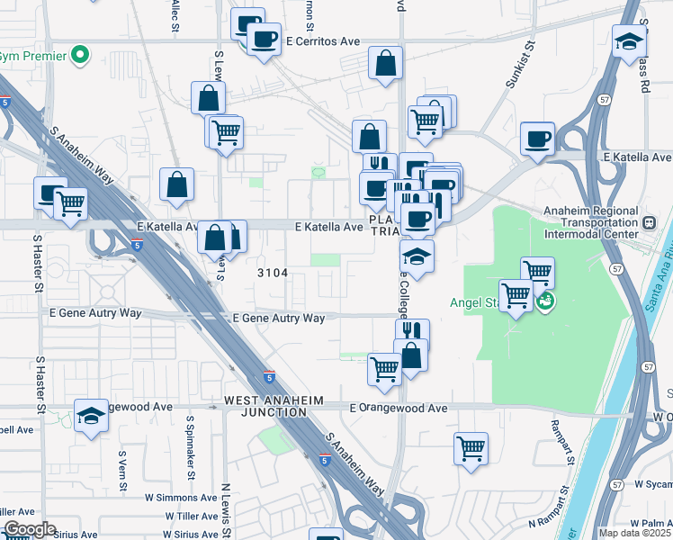 map of restaurants, bars, coffee shops, grocery stores, and more near 1851 Union Street in Anaheim