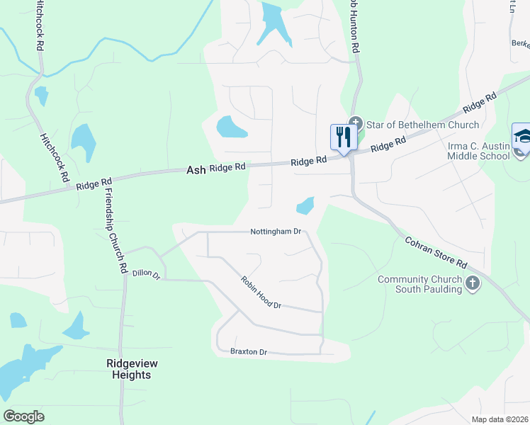map of restaurants, bars, coffee shops, grocery stores, and more near 171 Fullerton Ridge Drive in Douglasville