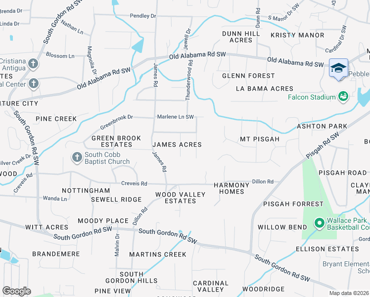 map of restaurants, bars, coffee shops, grocery stores, and more near 6267 David Lane Southwest in Mableton