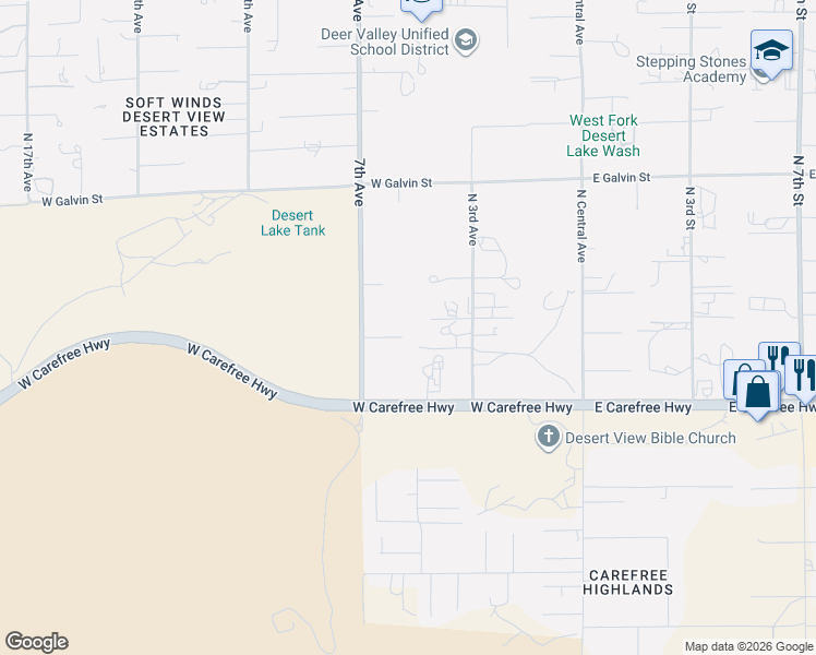 map of restaurants, bars, coffee shops, grocery stores, and more near 34811 7th Avenue in Phoenix