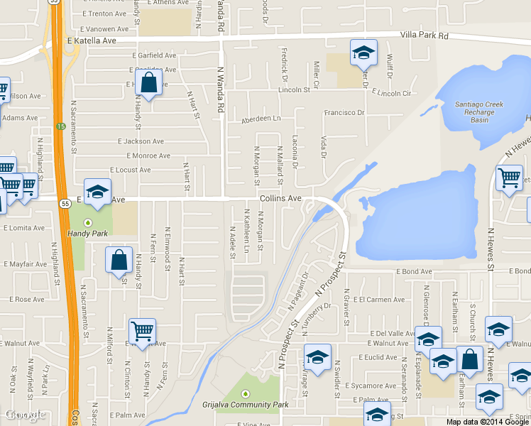 map of restaurants, bars, coffee shops, grocery stores, and more near 822 North Mallard Street in Orange