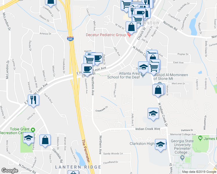 map of restaurants, bars, coffee shops, grocery stores, and more near 966 Glynn Oaks Drive in Clarkston