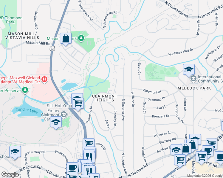 map of restaurants, bars, coffee shops, grocery stores, and more near 817 Heritage Square in Decatur