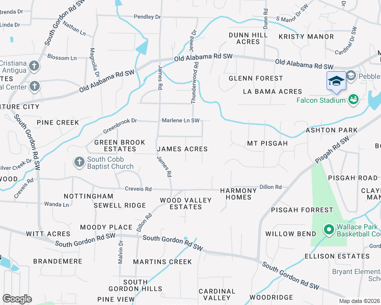 map of restaurants, bars, coffee shops, grocery stores, and more near 6267 David Lane Southwest in Mableton