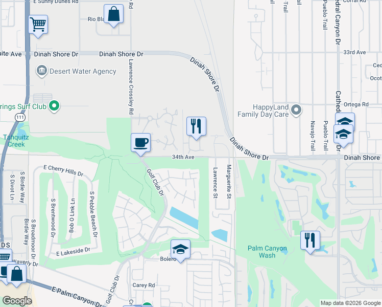 map of restaurants, bars, coffee shops, grocery stores, and more near 1678 Paseo De La Palma in Palm Springs