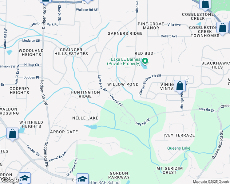 map of restaurants, bars, coffee shops, grocery stores, and more near 188 Clydesdale Lane Southeast in Mableton