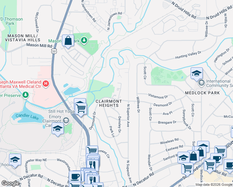 map of restaurants, bars, coffee shops, grocery stores, and more near 817 Heritage Square in Decatur