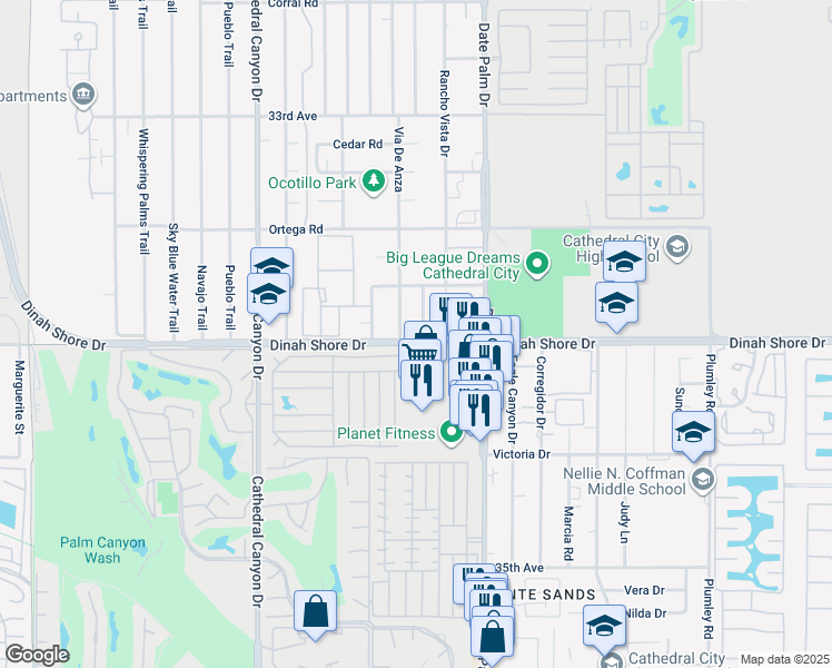 map of restaurants, bars, coffee shops, grocery stores, and more near 34-091 Date Palm Drive in Cathedral City