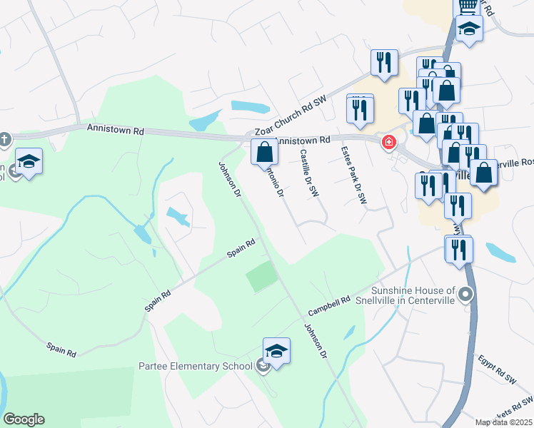 map of restaurants, bars, coffee shops, grocery stores, and more near 3418 Johnson Drive in Snellville
