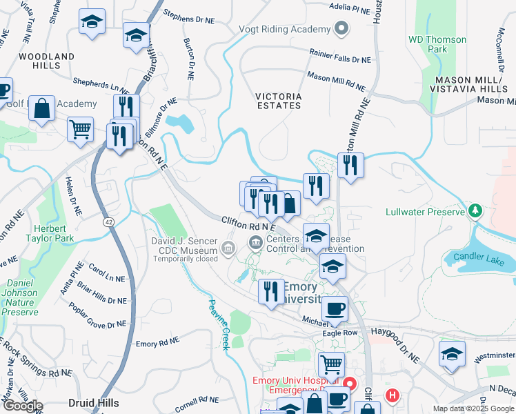 map of restaurants, bars, coffee shops, grocery stores, and more near 1540 Avenue Place in Atlanta