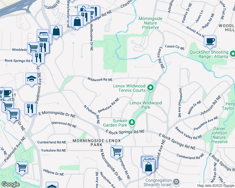 map of restaurants, bars, coffee shops, grocery stores, and more near 920 Berkshire Road Northeast in Atlanta