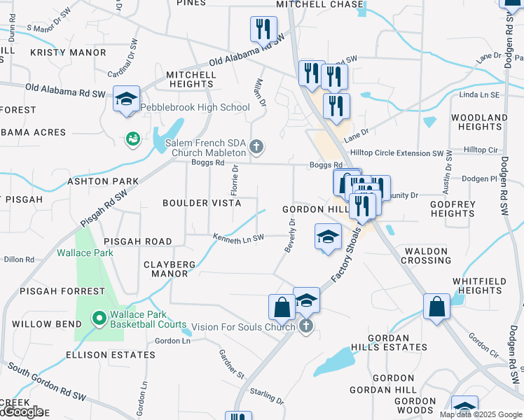 map of restaurants, bars, coffee shops, grocery stores, and more near 6276 Vera Lane Southwest in Mableton