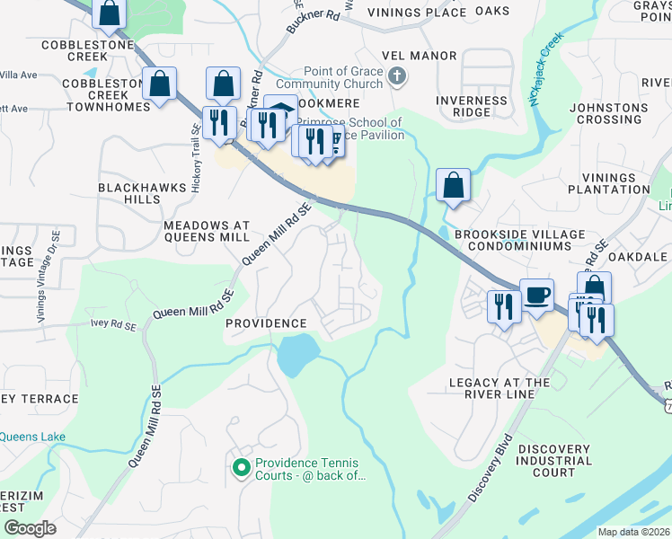 map of restaurants, bars, coffee shops, grocery stores, and more near 914 Dennison Drive Southeast in Mableton