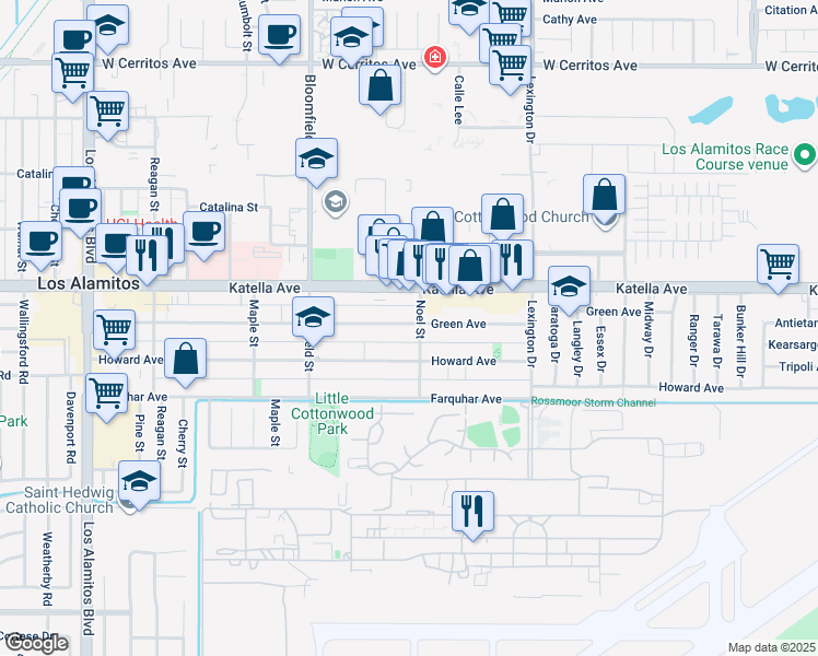 map of restaurants, bars, coffee shops, grocery stores, and more near 4228 Green Avenue in Los Alamitos