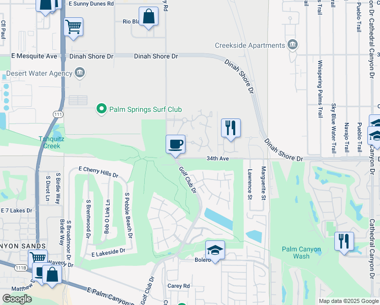 map of restaurants, bars, coffee shops, grocery stores, and more near 5943 Paradise Plaza in Palm Springs