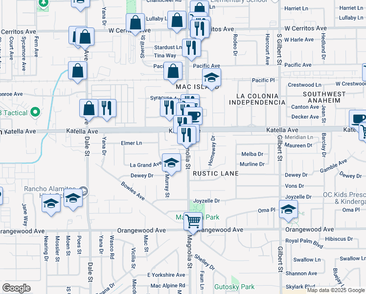 map of restaurants, bars, coffee shops, grocery stores, and more near in Stanton