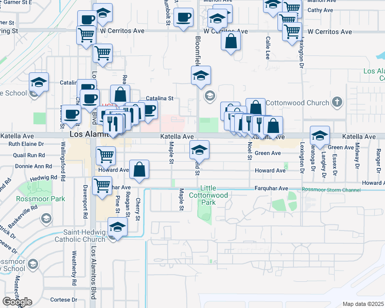 map of restaurants, bars, coffee shops, grocery stores, and more near 3952 Katella Avenue in Los Alamitos