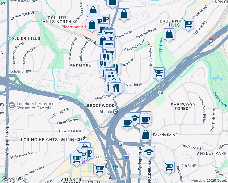 map of restaurants, bars, coffee shops, grocery stores, and more near in Atlanta