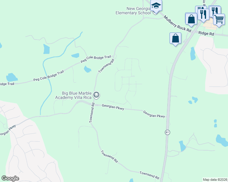 map of restaurants, bars, coffee shops, grocery stores, and more near 247 Cottontail Lane in Villa Rica