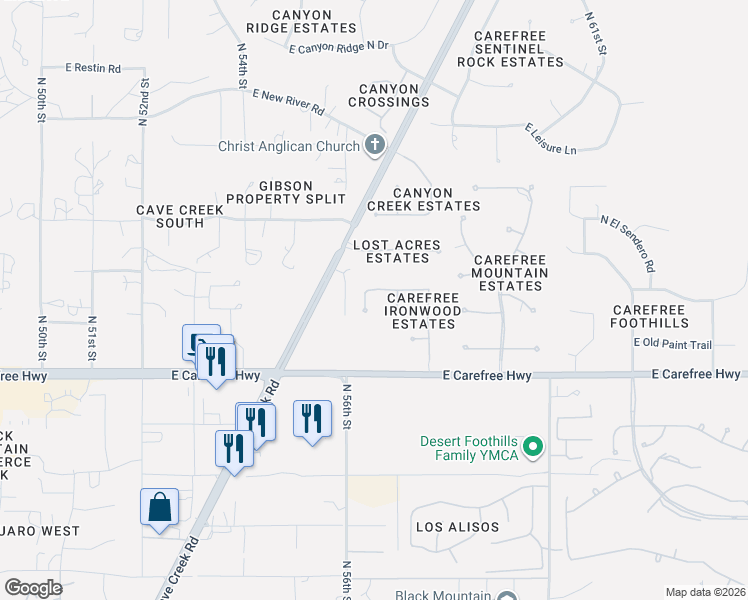 map of restaurants, bars, coffee shops, grocery stores, and more near 34930 East Summit Cove in Cave Creek
