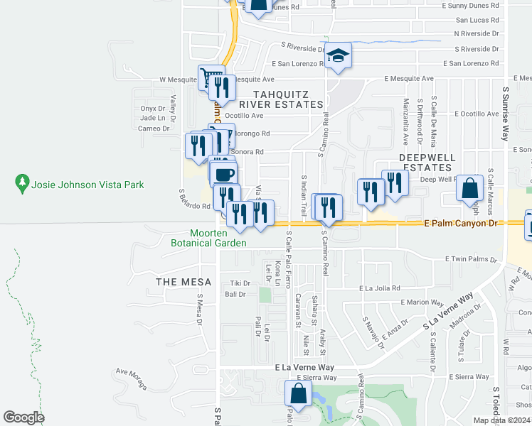 map of restaurants, bars, coffee shops, grocery stores, and more near 425 Avenida Ortega in Palm Springs