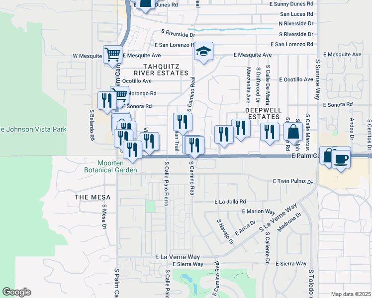 map of restaurants, bars, coffee shops, grocery stores, and more near 810 East Palm Canyon Drive in Palm Springs