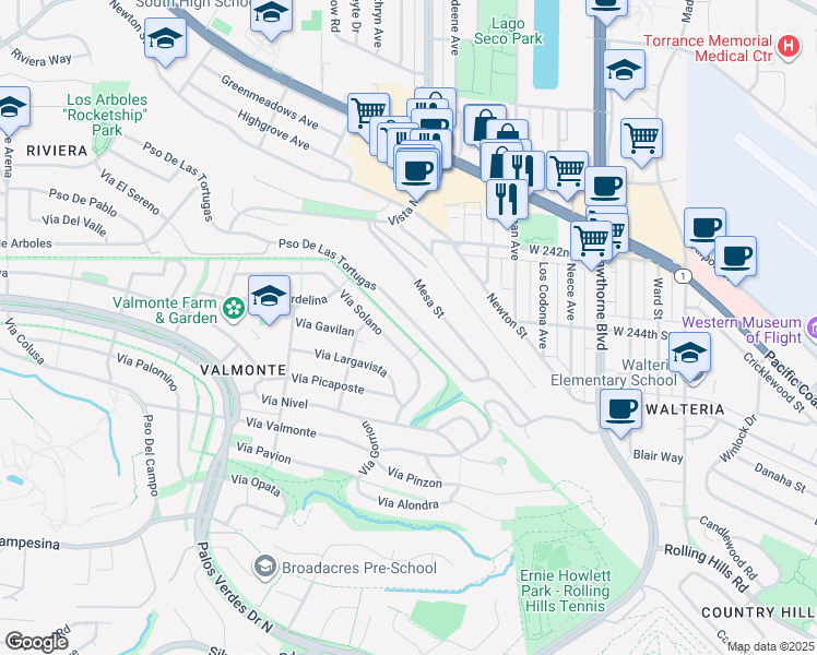 map of restaurants, bars, coffee shops, grocery stores, and more near 4122 Paseo De Las Tortugas in Torrance