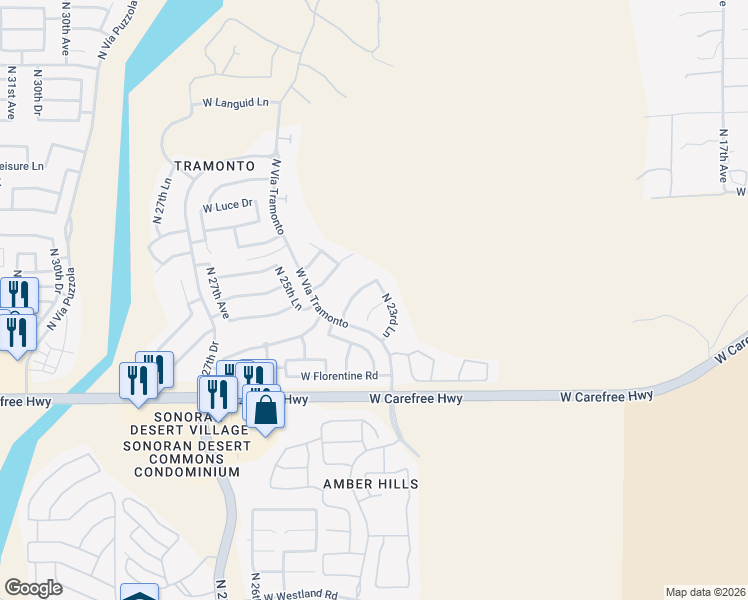 map of restaurants, bars, coffee shops, grocery stores, and more near 2302 West Villa Cassandra Drive in Phoenix